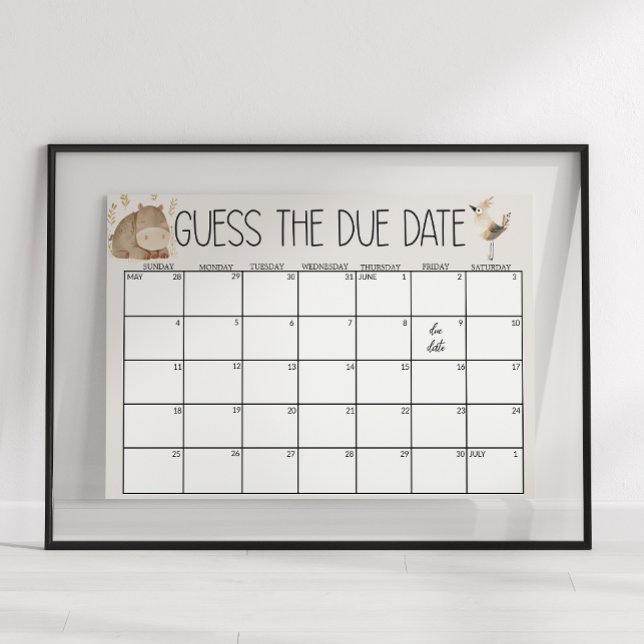 Zoo Safari Nursery Animals Baby Shower Guess Date Poster (Creator Uploaded)