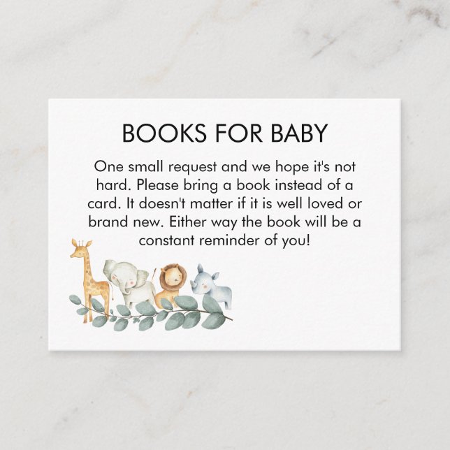 Zoo Theme Baby Shower Book Request Enclosure Card (Front)