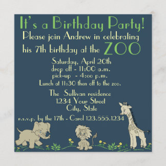 Zoo Themed  Birthday Party Invitation