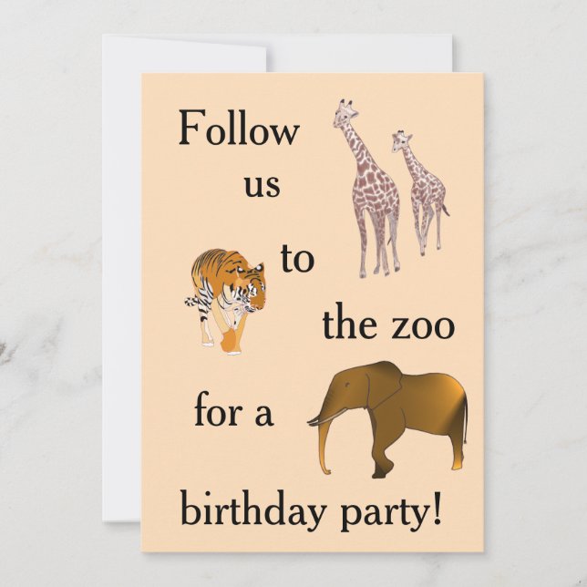 Zoo Themed Birthday Party Invitations (Front)