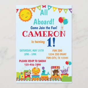 Zoo Train 1st Birthday Invitation