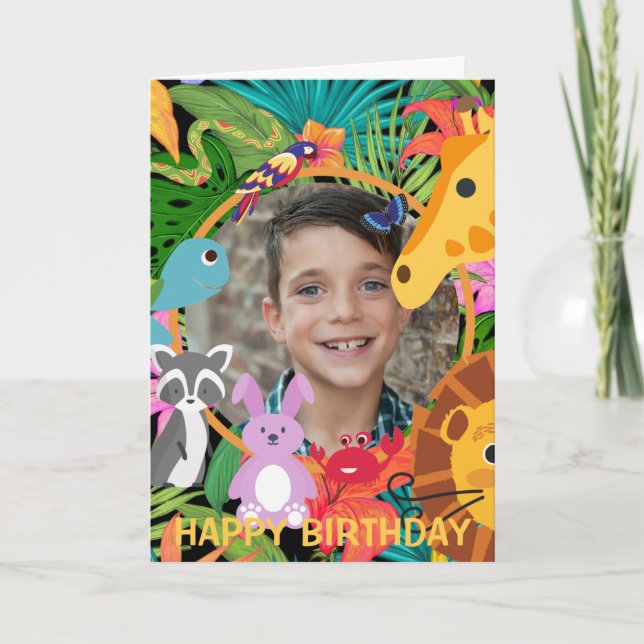 Zoo Wild Animal Jungle Safari Kids Birthday Card (Front)
