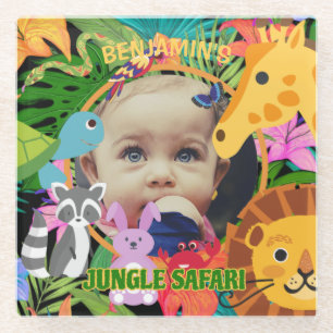 Zoo Wild Animal Jungle Safari Kids Birthday Glass Coaster