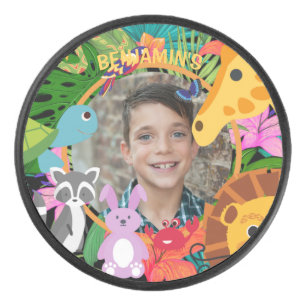 Zoo Wild Animal Jungle Safari Kids Birthday Hockey Puck