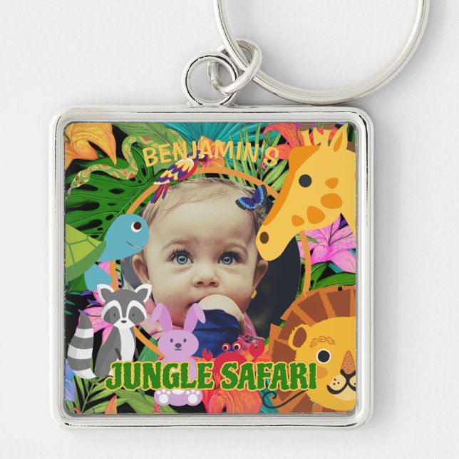 Zoo Wild Animal Jungle Safari Kids birthday Key Ring (Front)