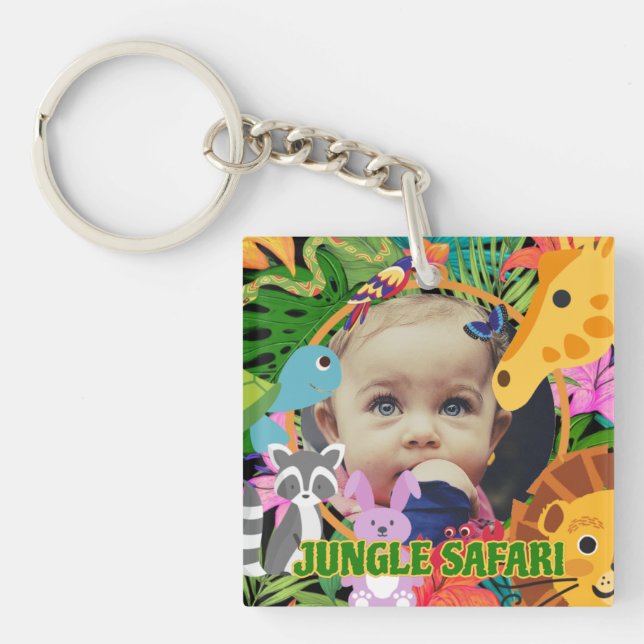 Zoo Wild Animal Jungle Safari Kids birthday Key Ring (Front)