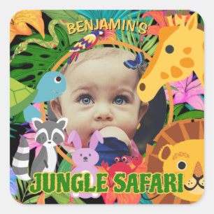 Zoo Wild Animal Jungle Safari Kids birthday Square Sticker