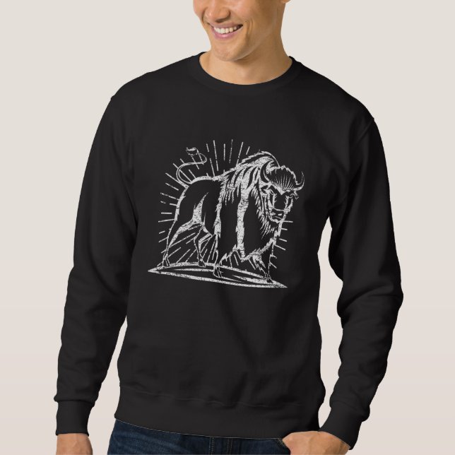 Zoo Wildlife Animal  Zookeeper Buffalo Bison Distr Sweatshirt (Front)