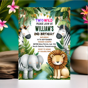 zoo zebra safari In Two The Wild 2nd Birthday Invitation