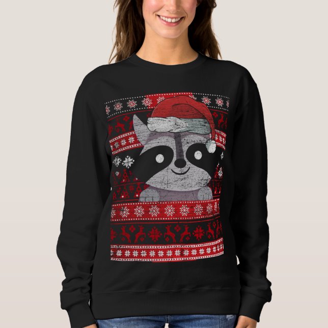 Zookeeper Racoon Gifts Ugly Christmas Racoon Sweatshirt (Front)