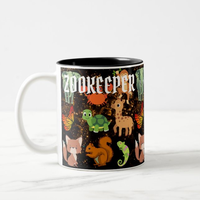 Zookeeper Safari Wildlife Cute African Animals Two-Tone Coffee Mug (Left)