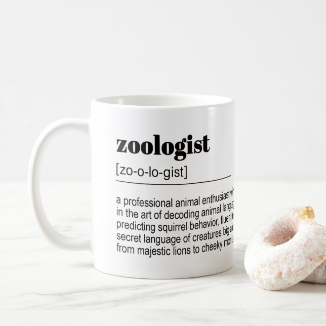Zoologist Definition, Dictionary Poster, Quote Coffee Mug (With Donut)