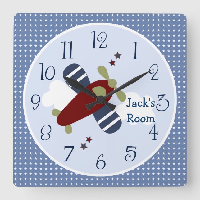 Zoom Along Aeroplane Nursery/Children's Clock (Front)