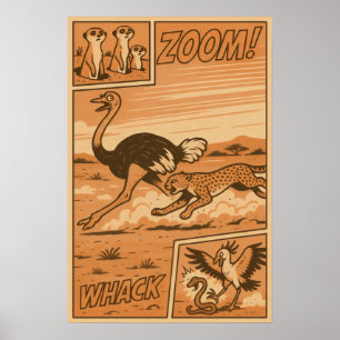 Zoom and Whack – African Savanna Action Comic Poster