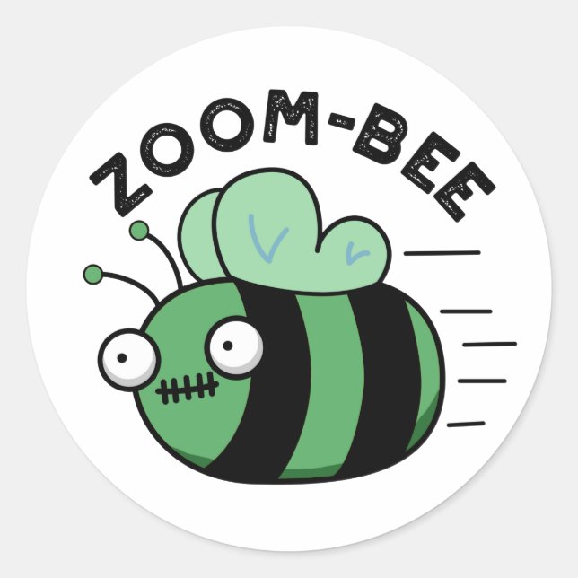 Zoom-bee Funny Halloween Zombie Bee Pun Classic Round Sticker (Front)
