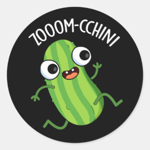 Zoom-cchini Funny Zucchini Pun Dark BG Classic Round Sticker