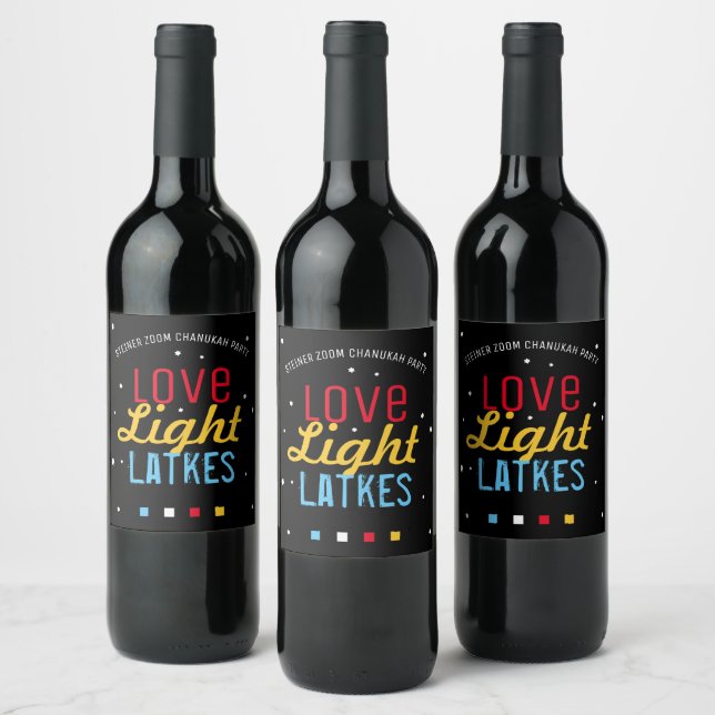 Zoom Hanukkah Party Love Light Latkes Funny Quote Wine Label (Bottles)