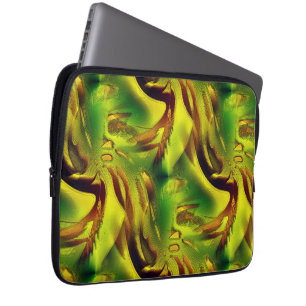 Zoom very scratched greenish yellow torn clippings laptop sleeve