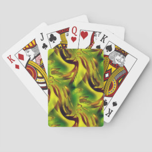 Zoom very scratched greenish yellow torn clippings playing cards