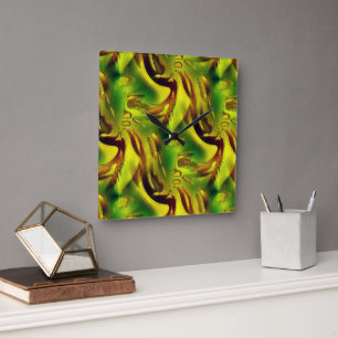 Zoom very scratched greenish yellow torn clippings square wall clock