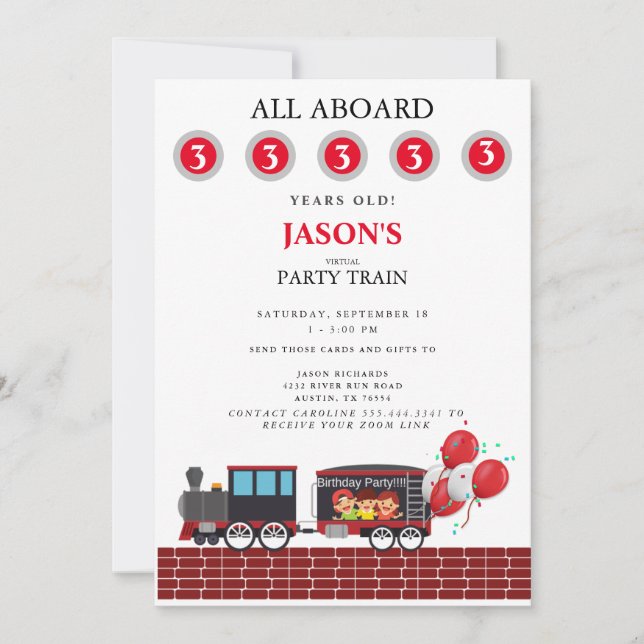 Zoom Virtual Kids Party Train Age Birthday  Invitation (Front)