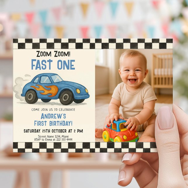 Zoom Zoom Fast One Birthday Invitation (Creator Uploaded)