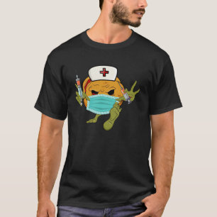 Zoombie Pumpkin Nurse Jackolantern Mask Vaccine Ha T-Shirt