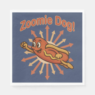 Zoomie Dog Flying Hot Dog Cartoon – Fun Retro Napkin