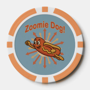 Zoomie Dog Flying Hot Dog Cartoon – Fun Retro Poker Chips