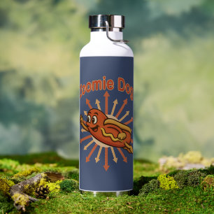 Zoomie Dog Flying Hot Dog Cartoon – Fun Retro Water Bottle