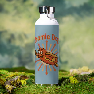 Zoomie Dog Flying Hot Dog Cartoon – Fun Retro Water Bottle