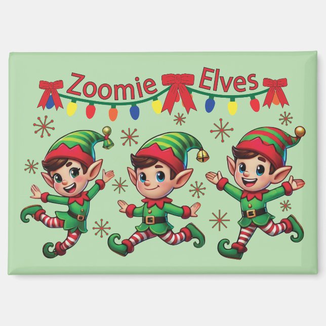 Zoomie Elves Christmas Magnet (Front)