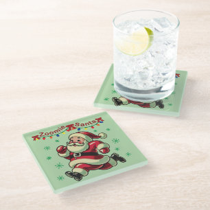 Zoomie Santa Christmas Glass Coaster