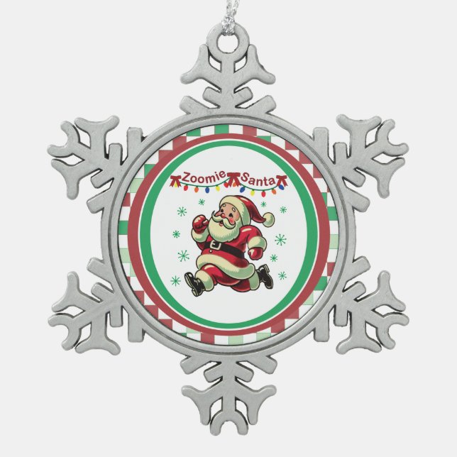 Zoomie Santa Christmas Snowflake Pewter Christmas Ornament (Front)