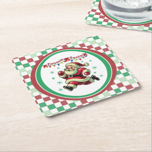 Zoomie Santa Christmas Square Paper Coaster