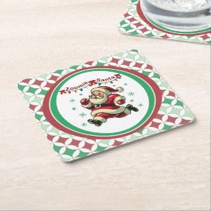 Zoomie Santa Christmas Square Paper Coaster