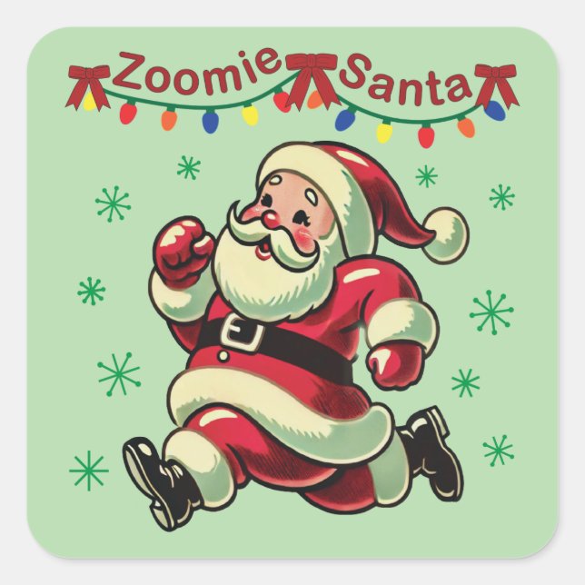 Zoomie Santa Christmas Square Sticker (Front)