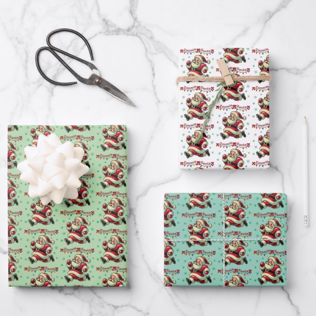 Zoomie Santa Christmas Wrapping Paper Sheet (Front)
