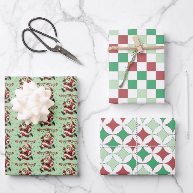 Zoomie Santa Christmas Wrapping Paper Sheet (Front)