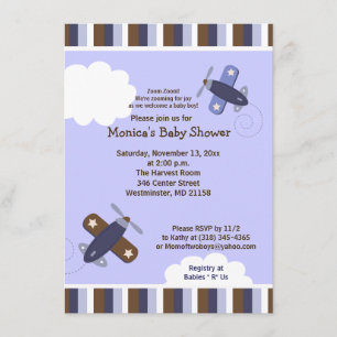 Zooming Aeroplane Invitation Brown and Navy