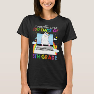 Zooming Into 100 Days Of 5th Grade Cute Llama 100t T-Shirt