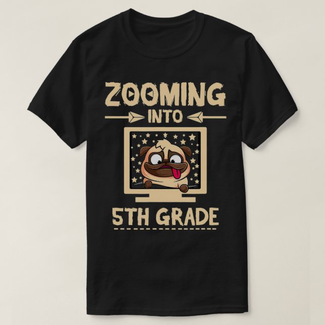 Zooming Into 5th Grade Virtual Back To School Dog  T-Shirt (Design Front)