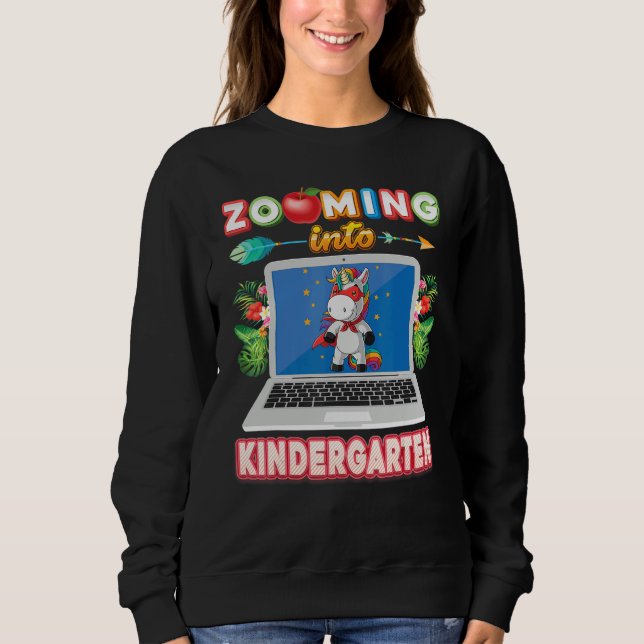 Zooming Into Kindergarten Grade Virtual Unicorn Ki Sweatshirt (Front)