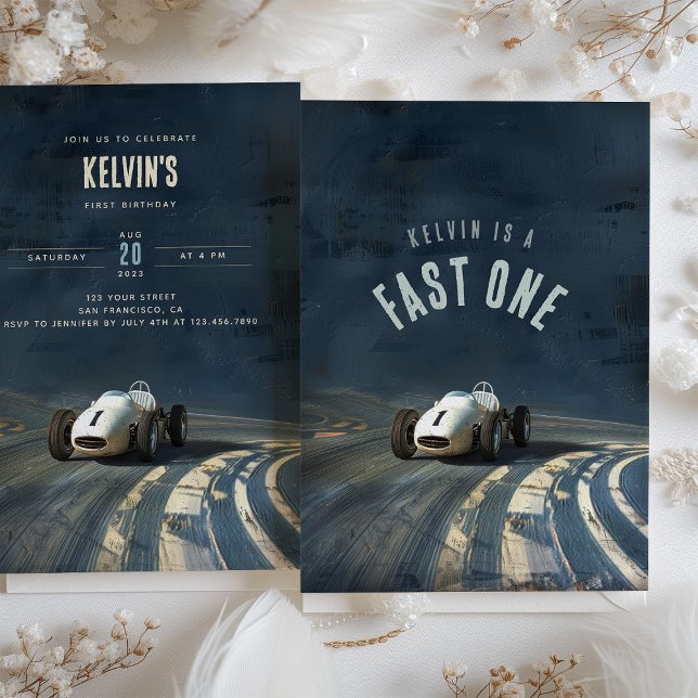 Zooming Into One: Vintage Race Car Birthday Invitation (Creator Uploaded)