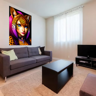 Zoomorphic cool young lady cheetah   AI Art Poster