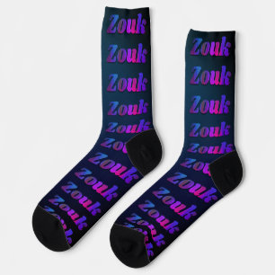 Zouk dance in dark purple, red, blue letters socks