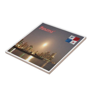 zPA004 PANAMA By Night, Skyline, America, Ceramic Tile