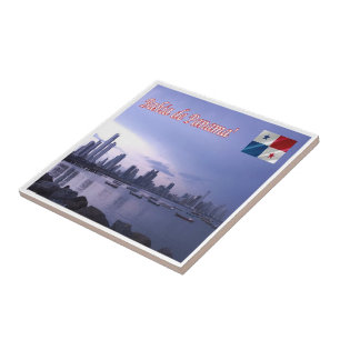 zPA010 PANAMA Bay at Night, America, Ceramic Tile