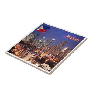 zPH009 MAKATI, City By Night, Philippines, Ceramic Tile