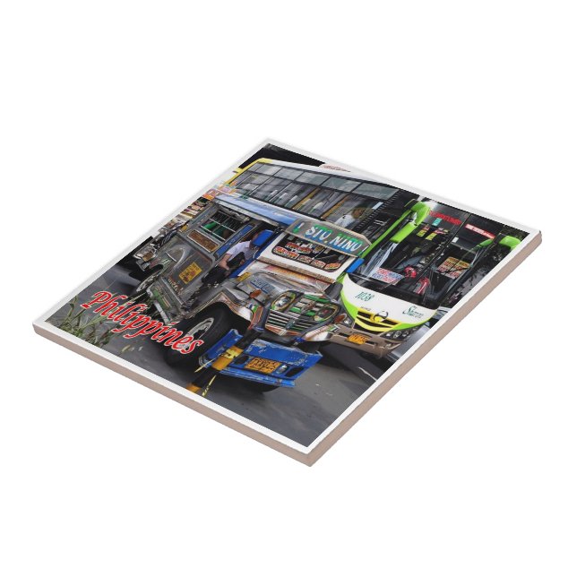 zPH010 JEEPNEY and BUS, Philippines, Asia, Ceramic Tile (Side)